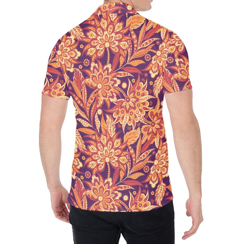 Orange Bohemian Floral Pattern Print Men's Shirt