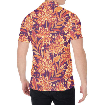 Orange Bohemian Floral Pattern Print Men's Shirt