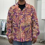 Orange Bohemian Floral Pattern Print Men's Shirt Jacket