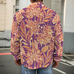 Orange Bohemian Floral Pattern Print Men's Shirt Jacket