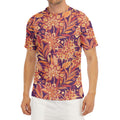 Orange Bohemian Floral Pattern Print Men's Short Sleeve Rash Guard