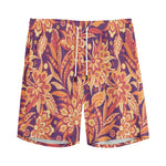 Orange Bohemian Floral Pattern Print Men's Sports Shorts