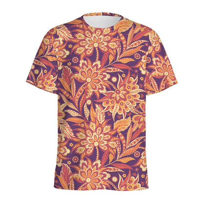 Orange Bohemian Floral Pattern Print Men's Sports T-Shirt