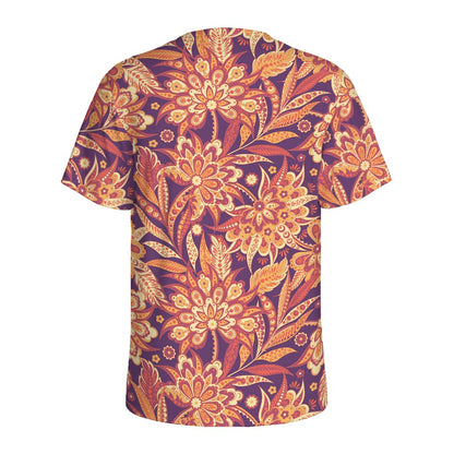 Orange Bohemian Floral Pattern Print Men's Sports T-Shirt