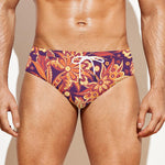 Orange Bohemian Floral Pattern Print Men's Swim Briefs