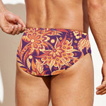 Orange Bohemian Floral Pattern Print Men's Swim Briefs