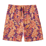 Orange Bohemian Floral Pattern Print Men's Swim Trunks