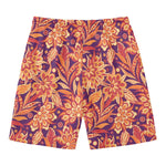Orange Bohemian Floral Pattern Print Men's Swim Trunks