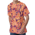 Orange Bohemian Floral Pattern Print Men's Velvet T-Shirt