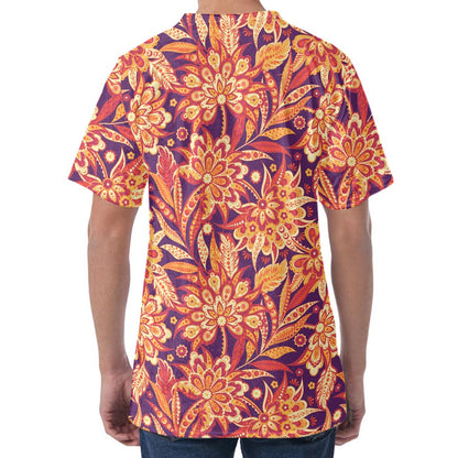 Orange Bohemian Floral Pattern Print Men's Velvet T-Shirt