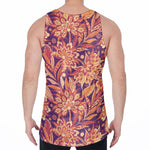 Orange Bohemian Floral Pattern Print Men's Velvet Tank Top