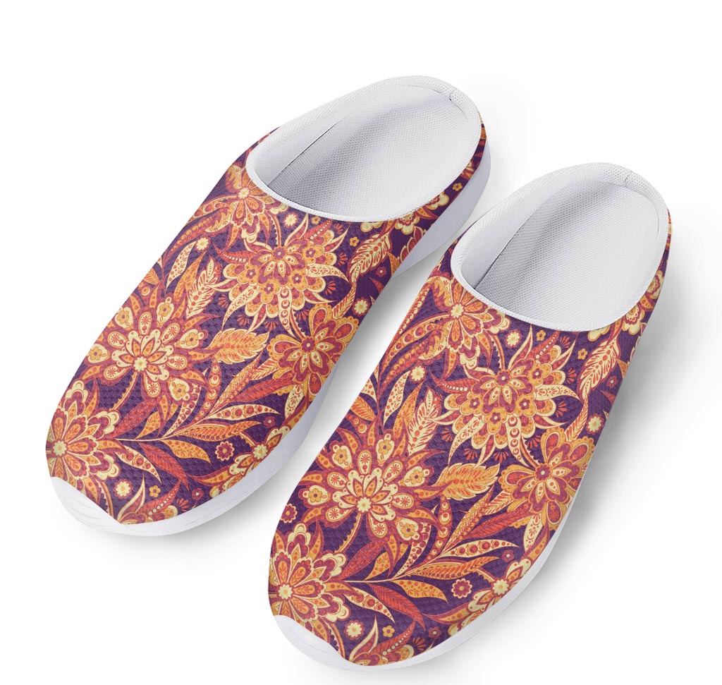 Orange Bohemian Floral Pattern Print Mesh Casual Shoes