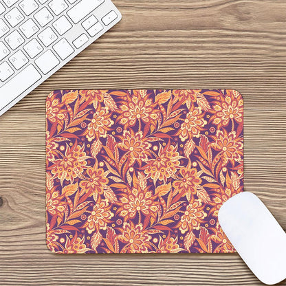 Orange Bohemian Floral Pattern Print Mouse Pad