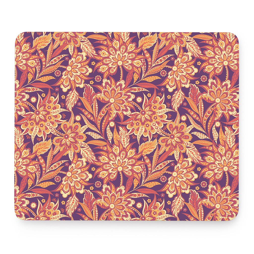 Orange Bohemian Floral Pattern Print Mouse Pad