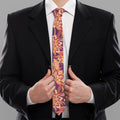 Orange Bohemian Floral Pattern Print Necktie