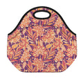 Orange Bohemian Floral Pattern Print Neoprene Lunch Bag