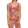 Orange Bohemian Floral Pattern Print One Piece Swimsuit