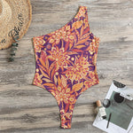 Orange Bohemian Floral Pattern Print One Shoulder Bodysuit