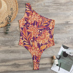 Orange Bohemian Floral Pattern Print One Shoulder Bodysuit