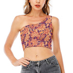 Orange Bohemian Floral Pattern Print One Shoulder Crop Top