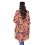 Orange Bohemian Floral Pattern Print Open Front Beach Cover Up