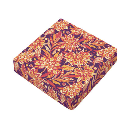 Orange Bohemian Floral Pattern Print Outdoor Seat Cushion Cover