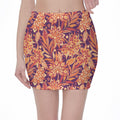 Orange Bohemian Floral Pattern Print Pencil Mini Skirt