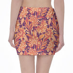 Orange Bohemian Floral Pattern Print Pencil Mini Skirt