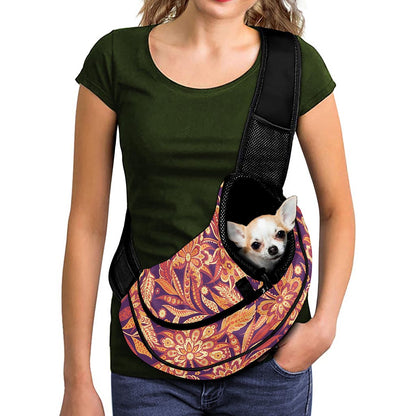 Orange Bohemian Floral Pattern Print Pet Sling Carrier