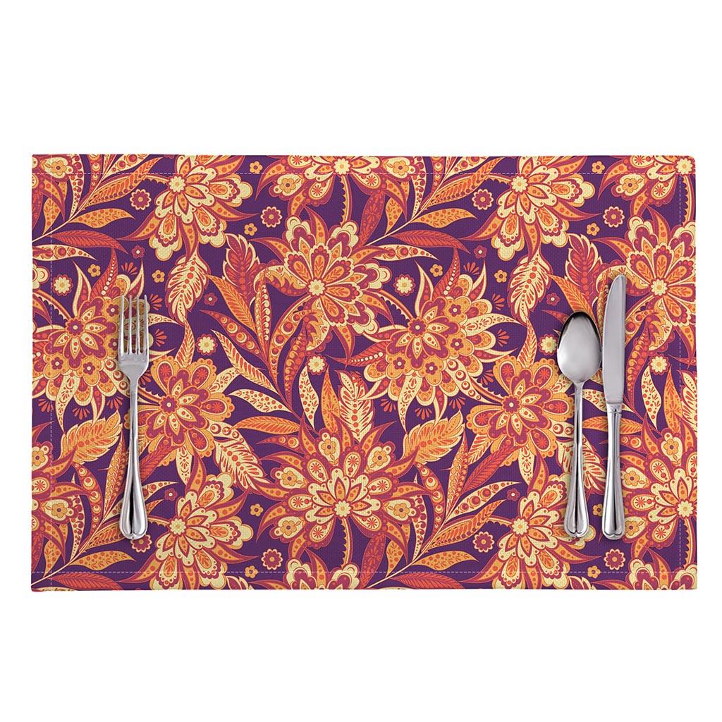 Orange Bohemian Floral Pattern Print Placemat