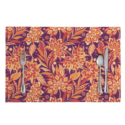 Orange Bohemian Floral Pattern Print Placemat
