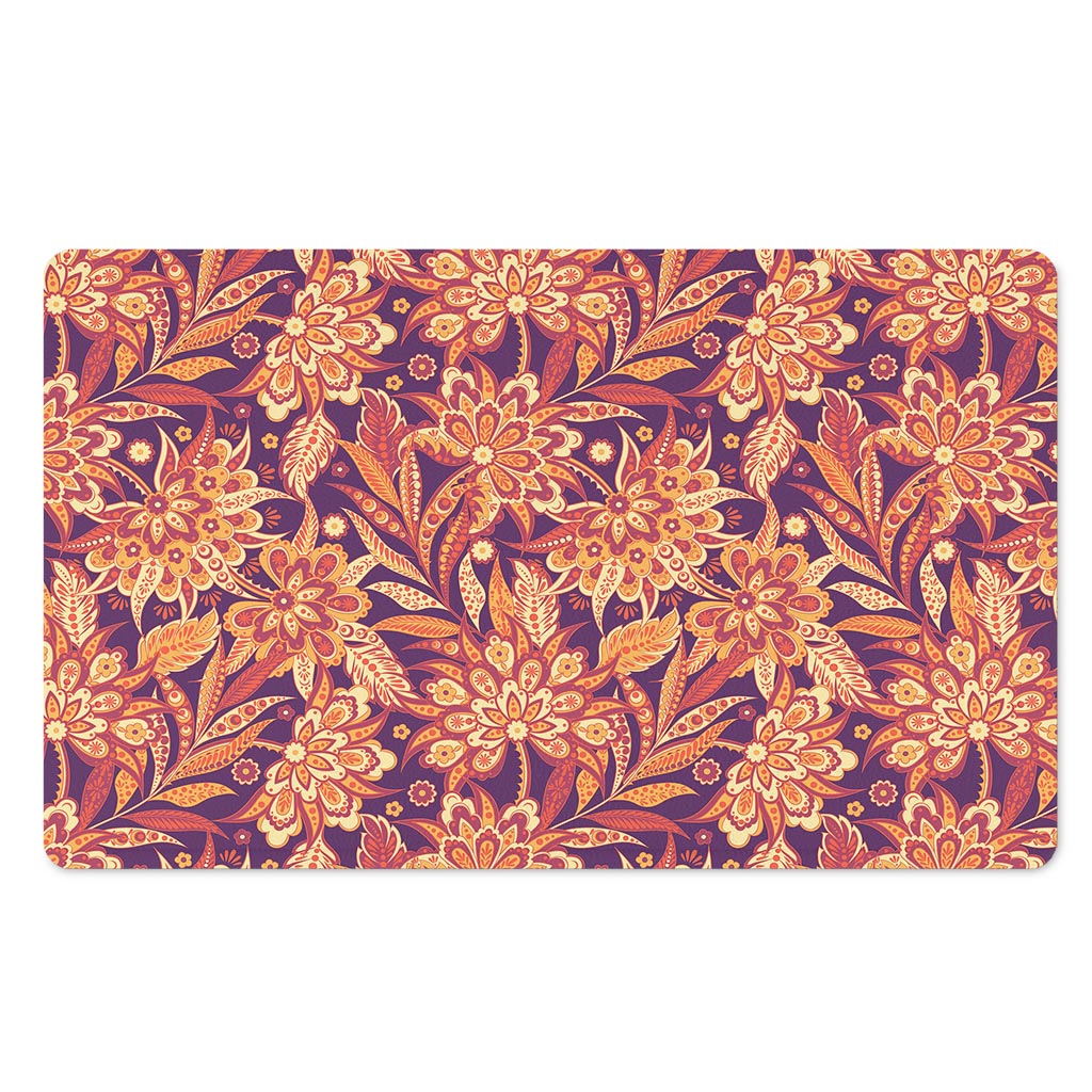 Orange Bohemian Floral Pattern Print Polyester Doormat