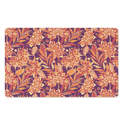 Orange Bohemian Floral Pattern Print Polyester Doormat
