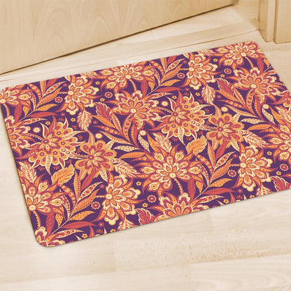 Orange Bohemian Floral Pattern Print Polyester Doormat