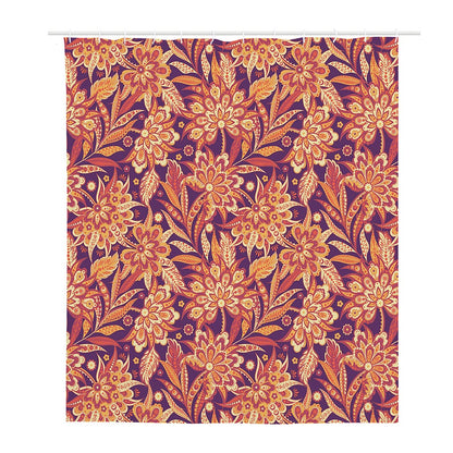Orange Bohemian Floral Pattern Print Polyester Shower Curtain