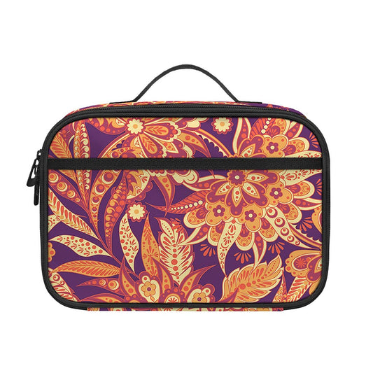 Orange Bohemian Floral Pattern Print Portable Lunch Bag