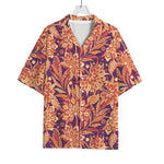 Orange Bohemian Floral Pattern Print Rayon Hawaiian Shirt