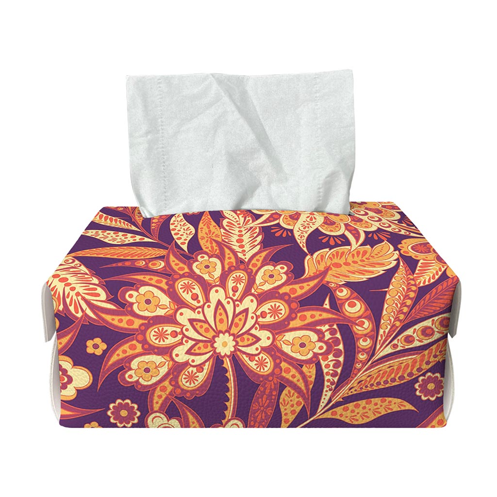 Orange Bohemian Floral Pattern Print Rectangle Tissue Box Cover