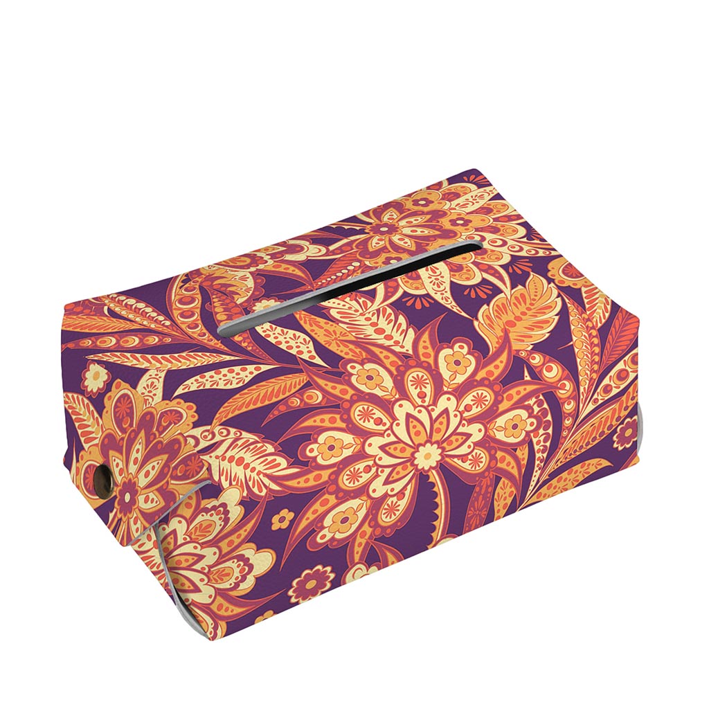 Orange Bohemian Floral Pattern Print Rectangle Tissue Box Cover