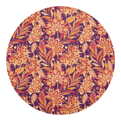 Orange Bohemian Floral Pattern Print Round Blanket