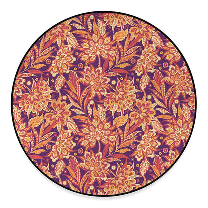Orange Bohemian Floral Pattern Print Round Floor Mat