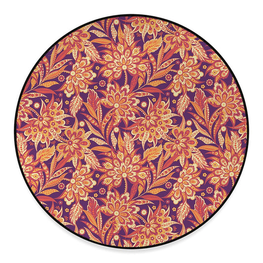 Orange Bohemian Floral Pattern Print Round Floor Mat