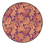 Orange Bohemian Floral Pattern Print Round Floor Mat