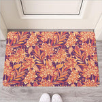 Orange Bohemian Floral Pattern Print Rubber Doormat