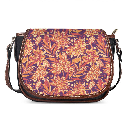 Orange Bohemian Floral Pattern Print Saddle Bag