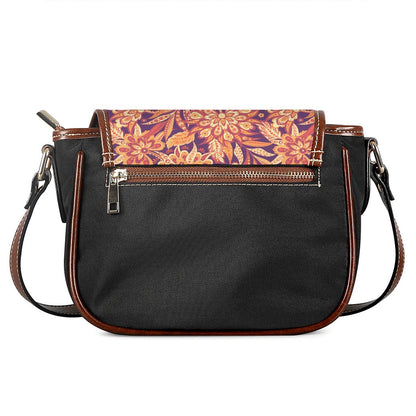 Orange Bohemian Floral Pattern Print Saddle Bag