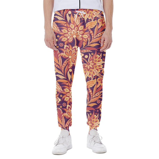 Orange Bohemian Floral Pattern Print Scuba Joggers