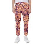 Orange Bohemian Floral Pattern Print Scuba Joggers