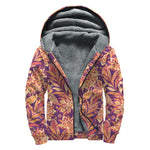 Orange Bohemian Floral Pattern Print Sherpa Lined Zip Up Hoodie
