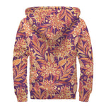 Orange Bohemian Floral Pattern Print Sherpa Lined Zip Up Hoodie